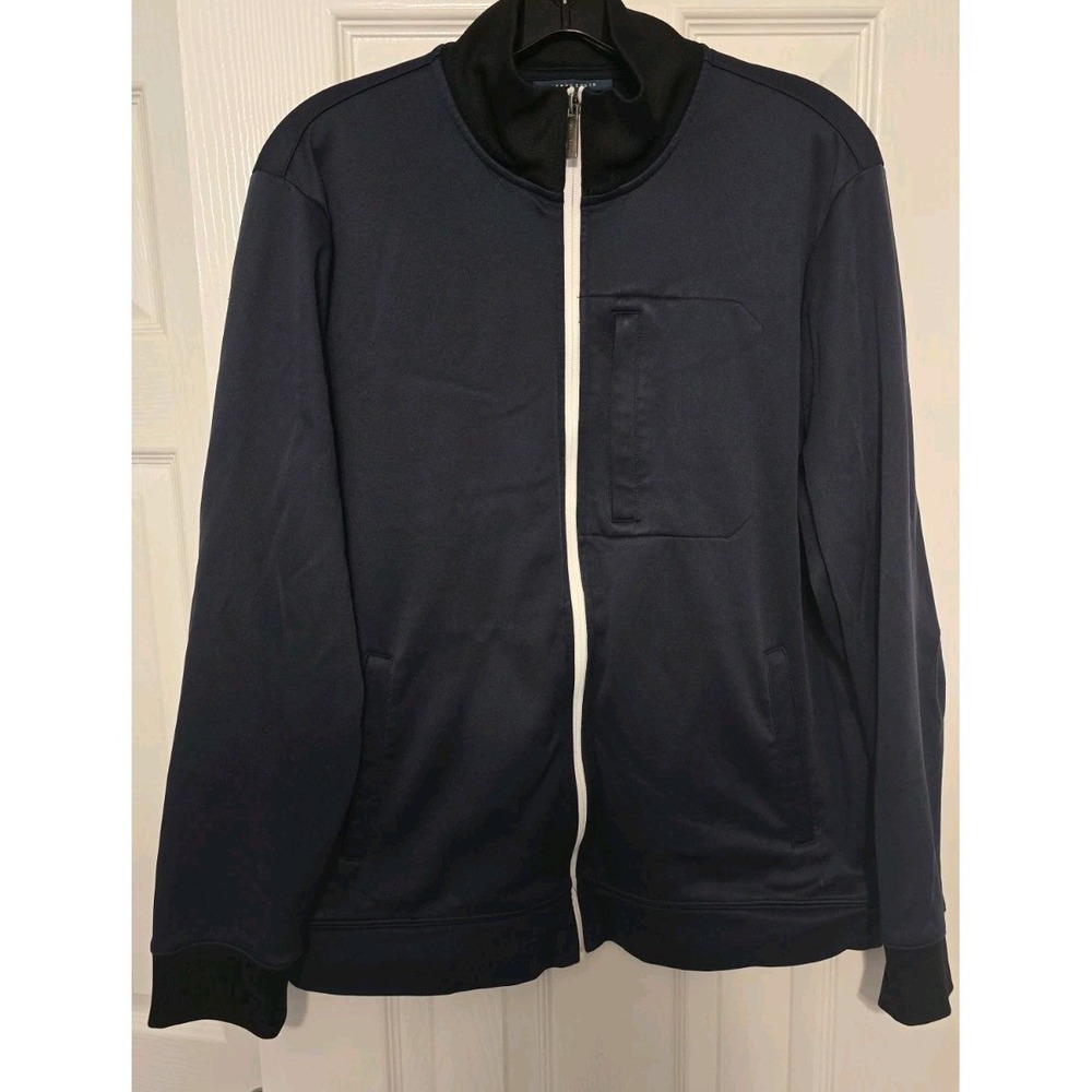 Perry Ellis Mens Dark Blue Black Full Zip Track Jacket Size Large Long Sleeve